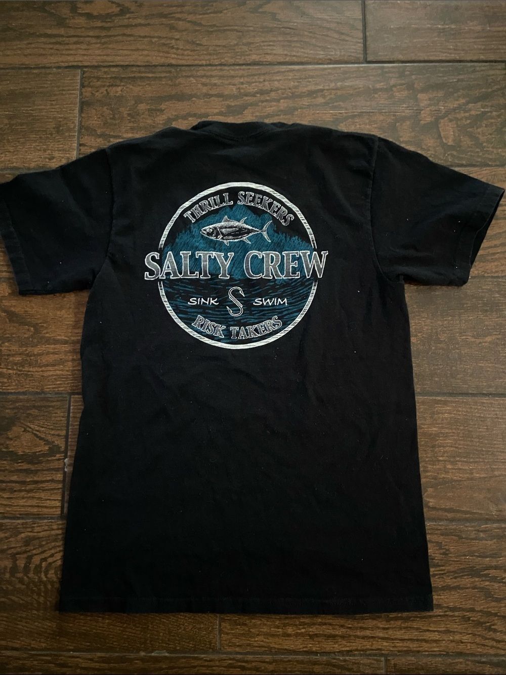 Salty Crew Black Tee with White Chest Label Size S